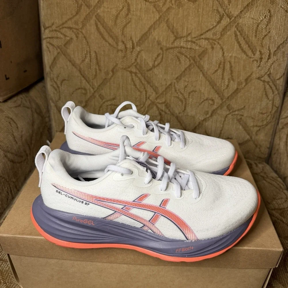 ASICS Gel-Cumulus 27 White Greyish Purple 1012B772 Women's Size 9 Running Shoes